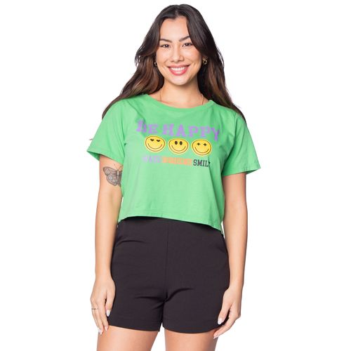 Camiseta Cropped Feminina Infinitto Lady Be Happy Verde