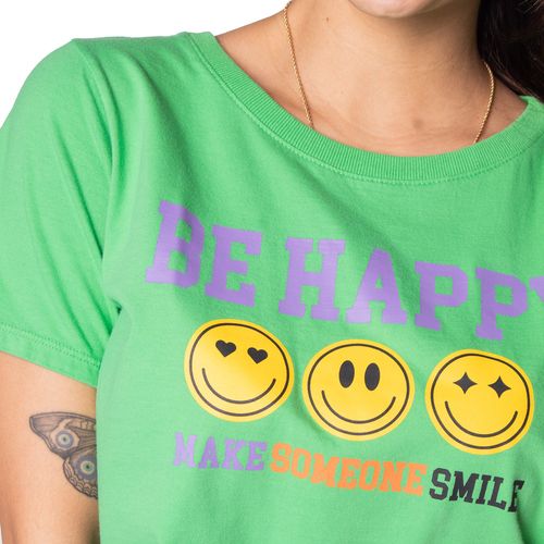 Camiseta Cropped Feminina Infinitto Lady Be Happy Verde