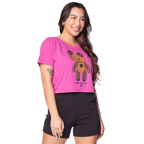 Camiseta Cropped Feminina Infinitto Lady Bear Pink