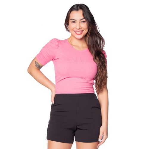 Blusa Cropped Feminina Infinitto Lady com Manga Franzida Rosa