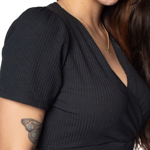 Vestido Feminino Infinitto Lady Canelado com Transpasse Preto