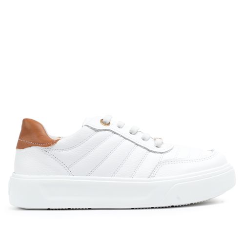 Tênis Feminino Pegada Eva em Couro com Detalhes em Strass Branco