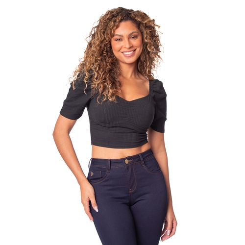 Blusa Cropped Feminina Infinitto Lady Canelada Preto