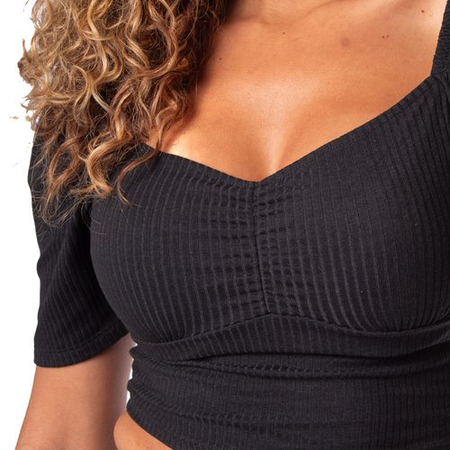 Blusa Cropped Feminina Infinitto Lady Canelada Preto