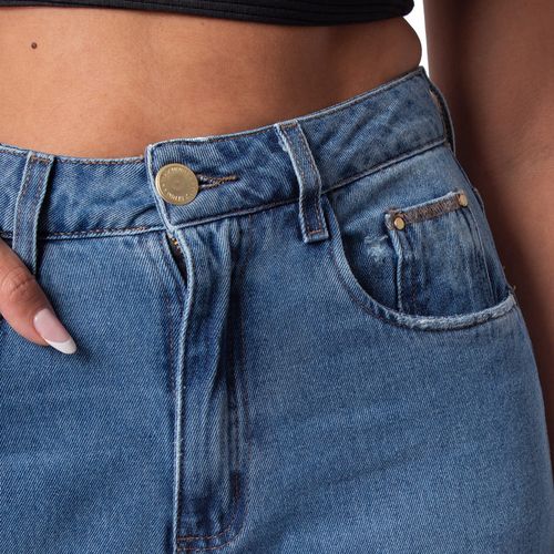 Calça Jeans Feminina Max Denim Wide Leg Barra Desfiada Azul