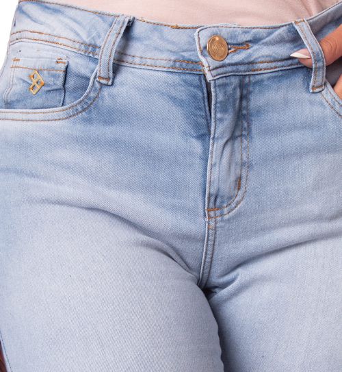 Calça Jeans Feminina Pitt Reta Barra Desfiada Azul Claro