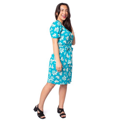 Vestido Feminino Infinitto Lady Curto Estampado com Transpasse Azul