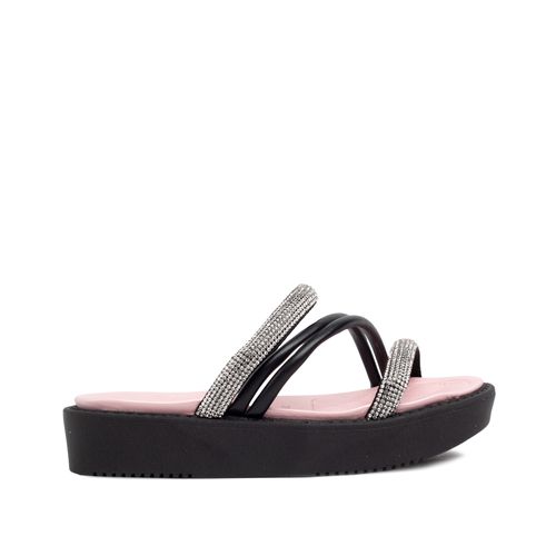 Tamanco Infantil Molekinha Tiras com Strass Preto
