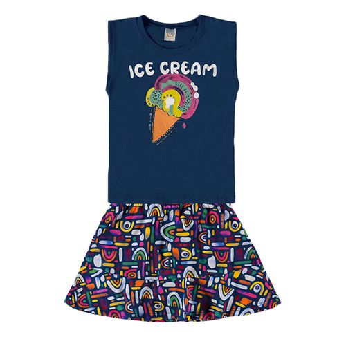 Conjunto Infantil Boca Grande Estampado Menina Marinho