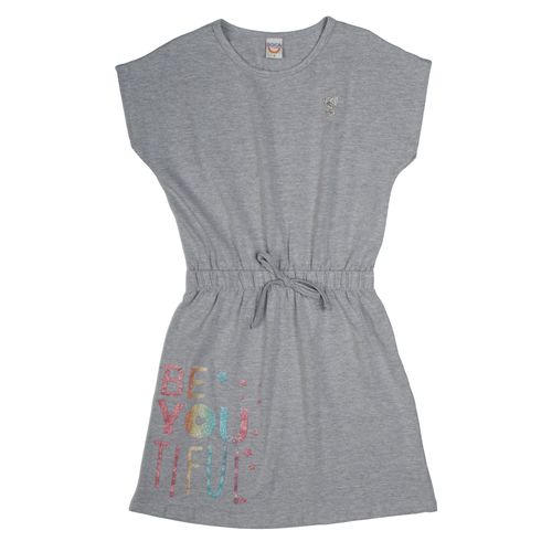 Vestido Infantil Boca Grande Estampa com Glitter Cinza