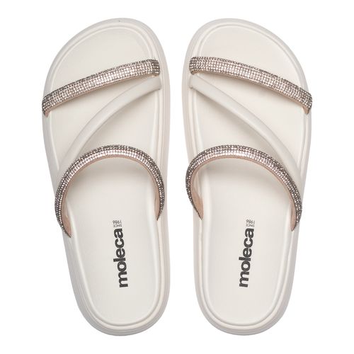 Chinelo Feminino Moleca Flatform com Strass Off White