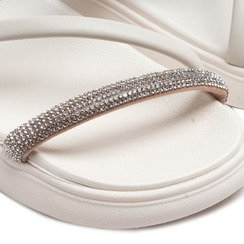 Chinelo Feminino Moleca Flatform com Strass Off White