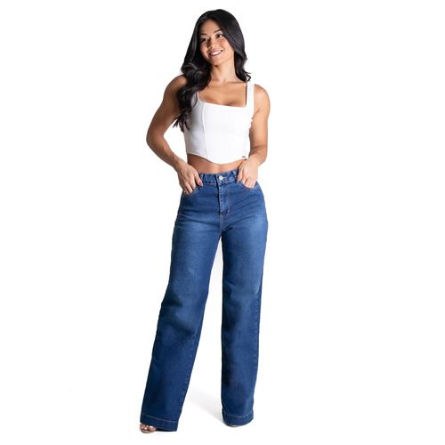 Calça Jeans Feminina Sawary Wide Leg Azul