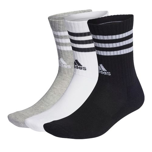 Meia Adidas 3 Listras Cano Longo c/ 3 Pares Branco/preto/cinza