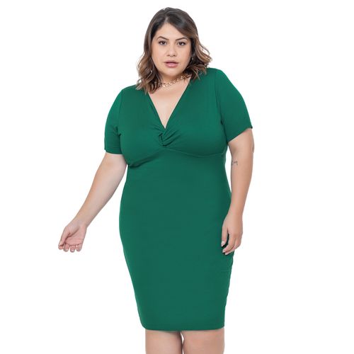 Vestido Midi Feminino Averzzy Plus Size Justo Verde Escuro