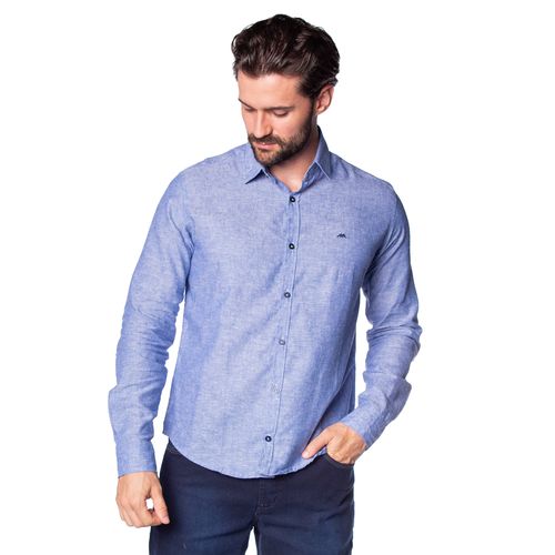Camisa Masculina MX72 Manga Longa Linho Azul