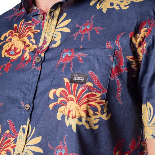 Camisa Masculina Nicoboco Estampada Manga Curta Marinho
