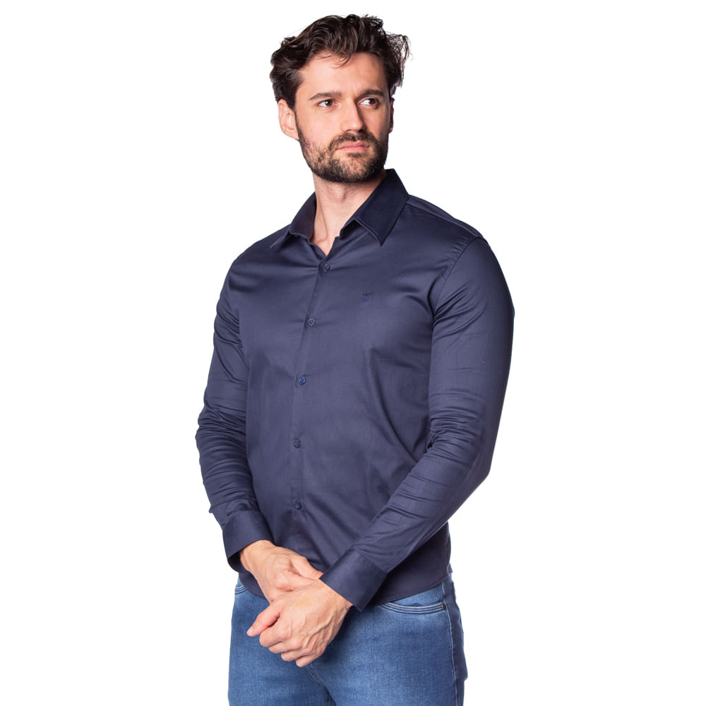 Camisa slim fit elegant marinho - Moda Masculina