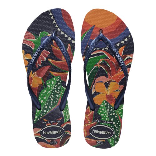 Chinelo Feminino Havaianas Slim Tropical Marinho
