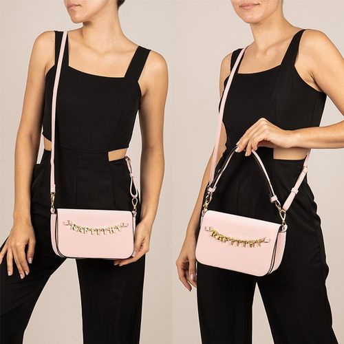Mini Bolsa Feminina Rafitthy Logomania Rosa Claro