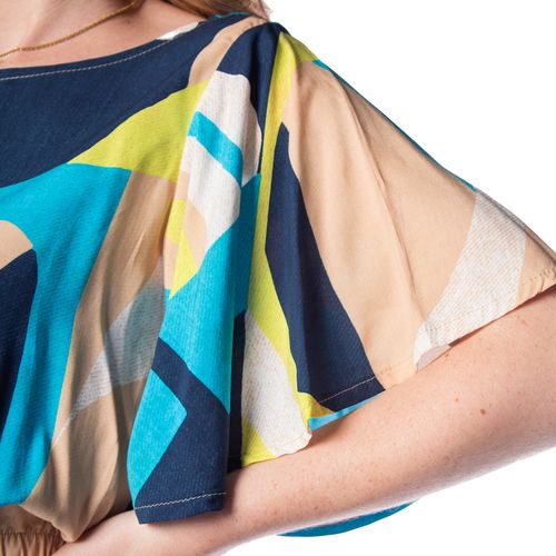 Blusa Cropped Feminina Trilhos Urbanos Estampada Azul
