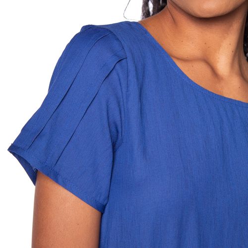 Blusa Feminina Blue Blossom com Detalhe na Manga Azul