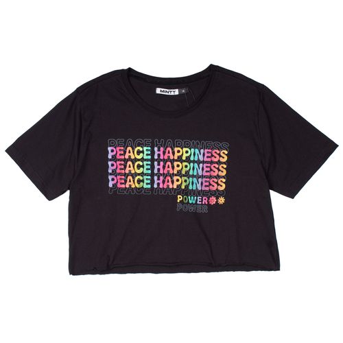 Blusa Cropped Juvenil Rovitex Peace Preta
