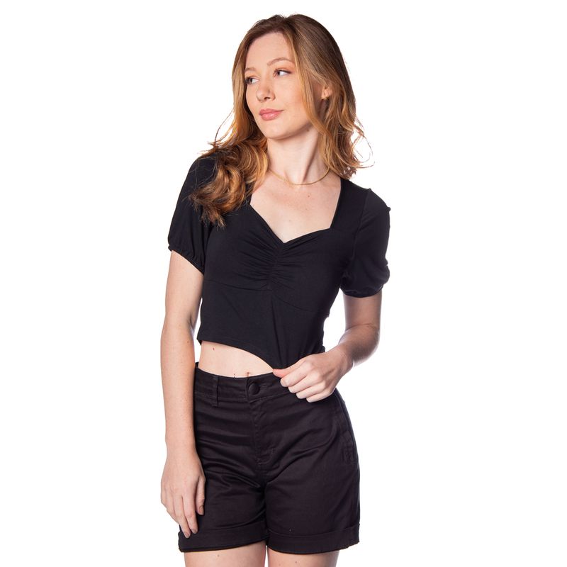 Blusa Feminina Estilo do Corpo com dtalhe Franzido Preto parcelamento  facilitado. - Lojas Radan