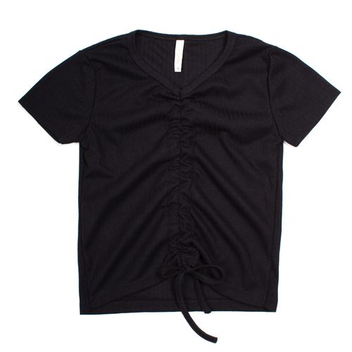 Blusa Juvenil Rechsul Canelada com Franzido Preto