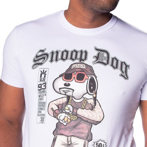 Camiseta Masculina Over Surf Manga Curta Snoop Branco