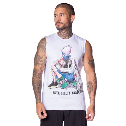 Regata Masculina Over Surf Estampa Anime Branco