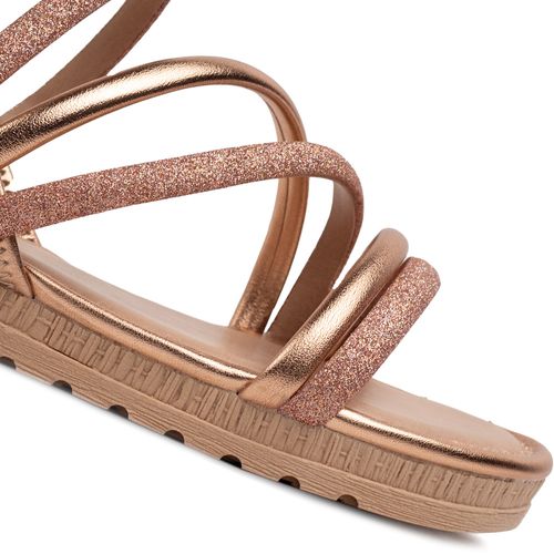 Sandália Infantil Pink Cats Flatform com Brilho Ouro Rosado