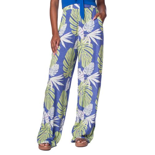 Calça Pantalona Feminina Giraffe Estampada Azul/verde