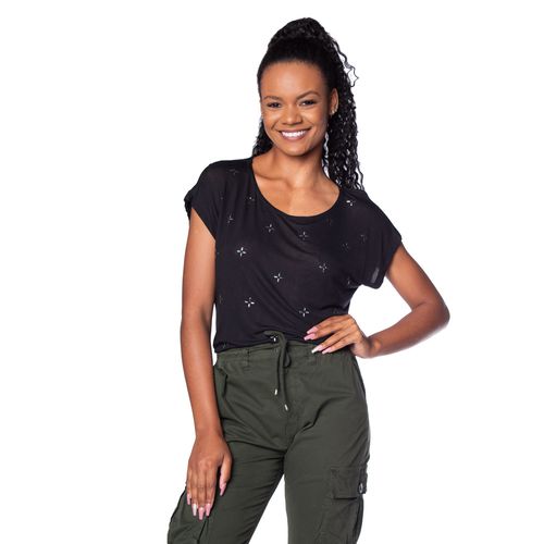 Blusa Feminina Averzzy com Aplicação de Brilhos Preto