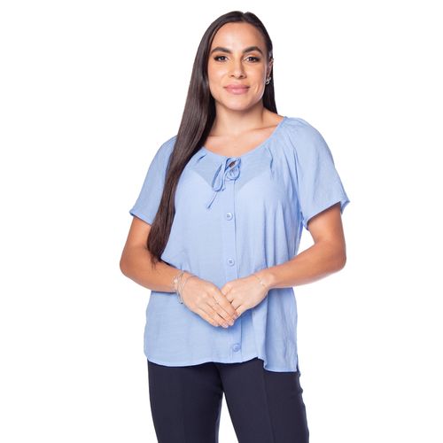 Blusa Feminina Blue Blossom com Amarração Azul Claro