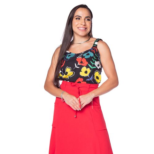 Regata Feminina Averzzy Estampa Flores Preto/vermelho