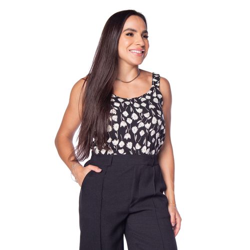 Regata Feminina Averzzy Estampa Flores Preto/branco