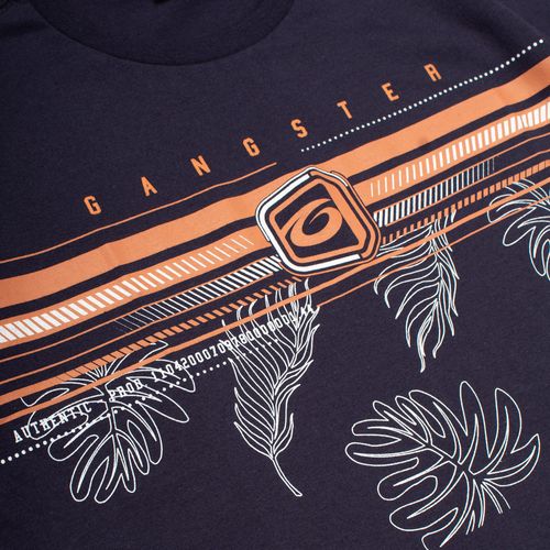 Camiseta Juvenil Gangster Estampa Folhas Marinho