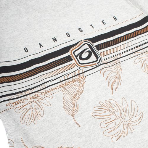 Camiseta Juvenil Gangster Estampa Folhas Cinza
