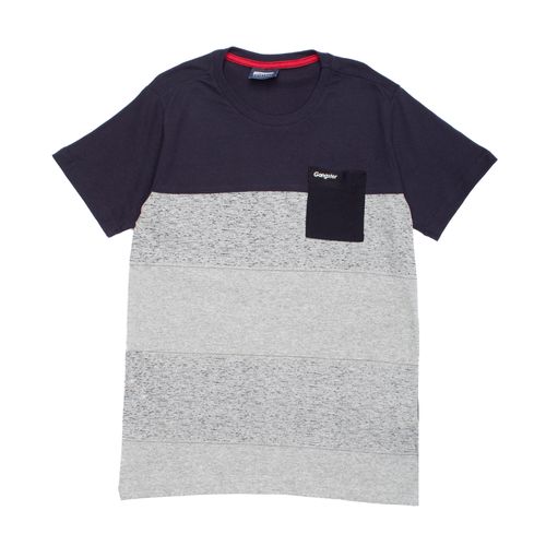 Camiseta Juvenil Gangster com Bolso Frontal Marinho/cinza