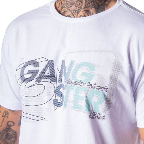 Camiseta Masculina Gangster Manga Curta Superior Branco