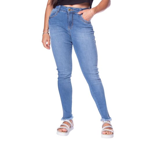 Calça Jeans Feminina Pitt Skinny Barra Desfiada Azul
