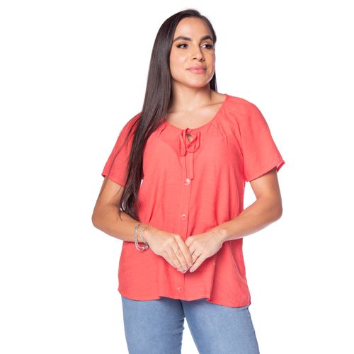 Blusa Feminina Blue Blossom com Amarração Coral