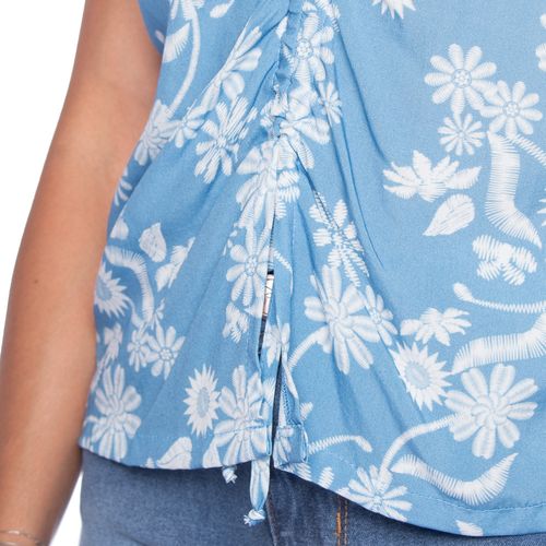 Regata Feminina Averzzy Floral com Franzido Azul