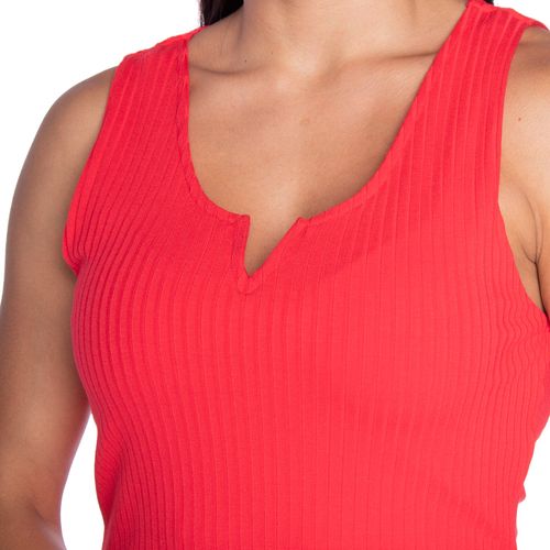 Vestido Midi Feminino Habana Canelado Decote V Vermelho