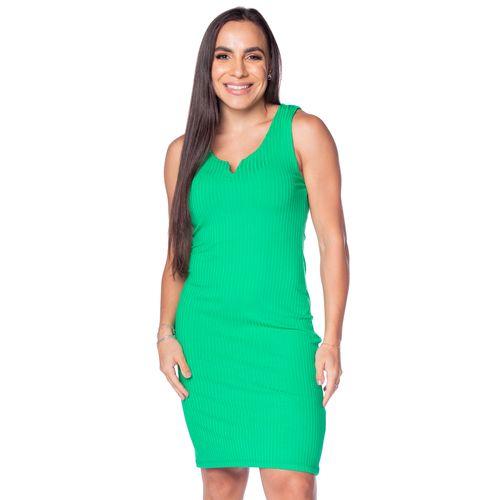 Vestido Midi Feminino Habana Canelado Decote V Verde