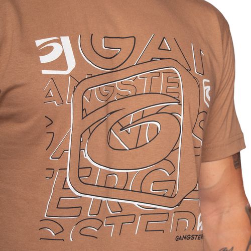 Camiseta Masculina Gangster Regular Logo Marrom Claro