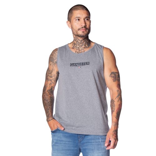 Regata Masculina Gangster com Estampa nas Costas Cinza