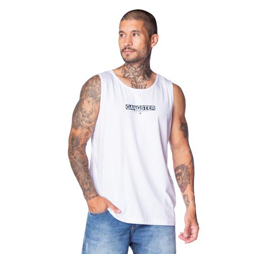 Regata Masculina Gangster com Estampa nas Costas Branco