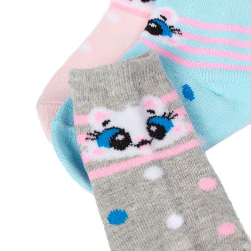 Kit 3 Pares de Meias Infantis Hoahi Estampada Rosa/azul